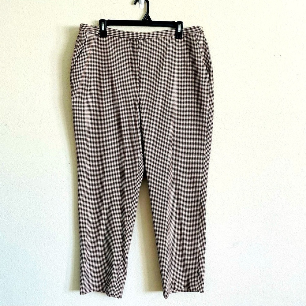 Cremieux woman’s houndstooth brown trousers size 14 cropped office business Fall